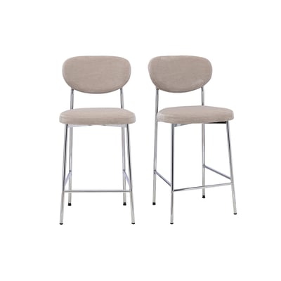 Tabourets de bar fixes en tissu effet velours taupe H65 cm (lot de 2) BREKA MILIBOO