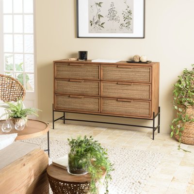 Commode 6 tiroirs en bois recyclé et tressage coco SWING PIER IMPORT