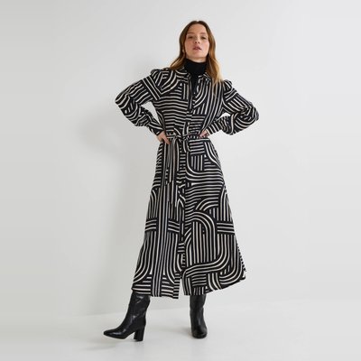 Robe imprimée ceinturée manches longues MONOPRIX