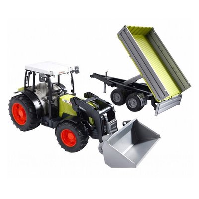 Claas Nectis 267 F avec chargeur frontal et remorque à plate-forme BRUDER