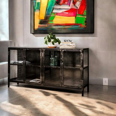 Buffet industriel en métal 4 portes vitrées 180cm ROADIES PIER IMPORT