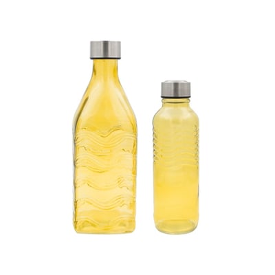 Lot de 2 bouteilles jaunes en verre coloré, GLOUPOP ARTIME