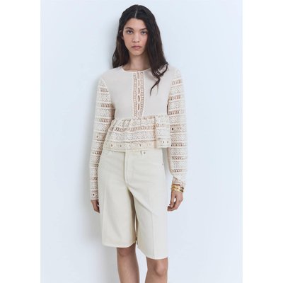 Blouse coton brodée détails ajourés MANGO