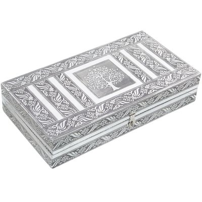 Boîte à bijoux articulée en métal argenté 38x20x8cm WADIGA
