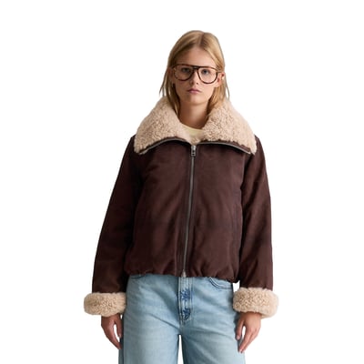 Veste en cuir à col en peluche, coupe classique en cuir de chèvre velours souple MARC O’POLO DENIM