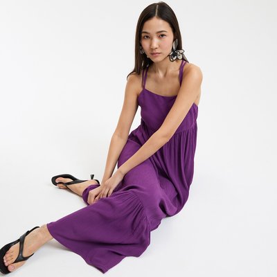 Maxi Flowing Dress with Ruffles and Shoestring Straps LA REDOUTE COLLECTIONS