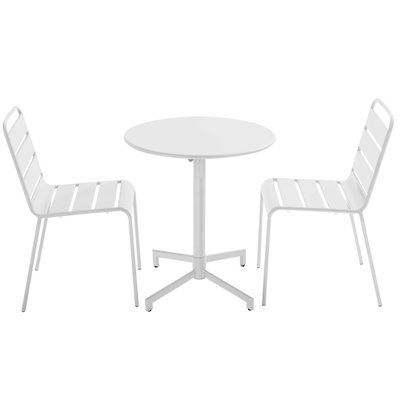 Salon de jardin table ronde et 2 chaises en métal, PALAVAS OVIALA