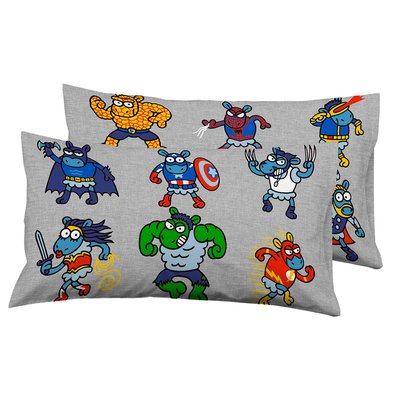 2 Taies d'oreiller 100% coton SUPER HEROES KUKUXUMUSU
