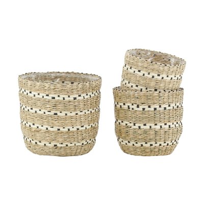 Cache-pots en jonc naturel et noir (lot de 3) AUBRY GASPARD