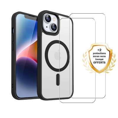 Coque Anti-choc compatible Magsafe pour Iphone 14  + 2 vitres EVETANE