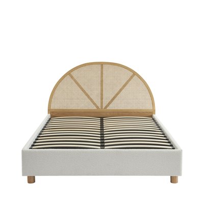 Lit coffre en tissu bouclette et cannage 160x200cm - TAJUR DRAWER
