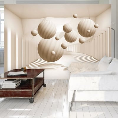 Papier peint intissé panoramique 3D et Perspective Beige Balls EDEN