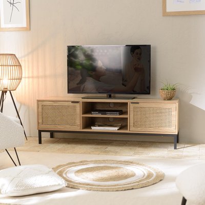 Meuble TV 147 cm 2 portes cannage rotin naturel PALMA PIER IMPORT