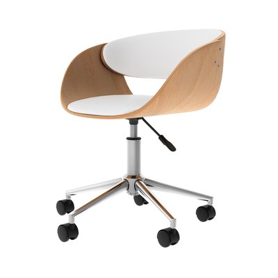 Chaise de bureau pivotante sur roulettes en bois et PU (à l'unité) - ADELMAR RENDEZ-VOUS DÉCO