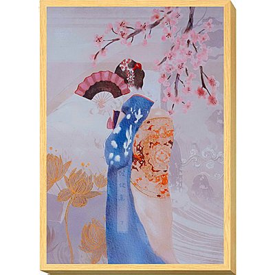Toile peinte japonaise avec cadre ambiance zen fleurie RECOLLECTION