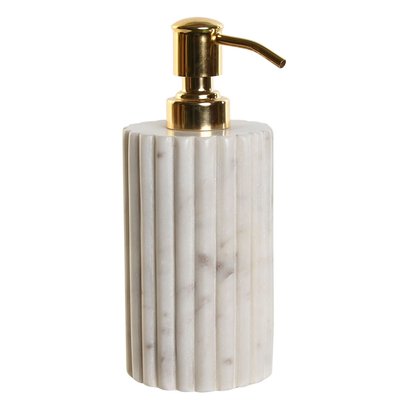 Distributeur de savon en marbre blanc et métal doré 8x8x20cm WADIGA