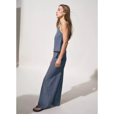 Jean wide leg à rayures taille à revers MANGO TEEN