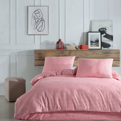 Parure housse de couette en coton motif vichy rouge et blanc, VICHY ROUGE C DESIGN HOME TEXTILE