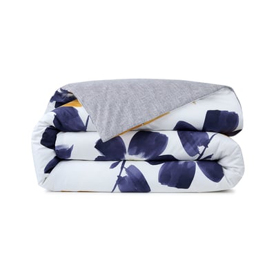 Housse de couette en percale de coton bleu, HEURE BLEUE DESFORGES