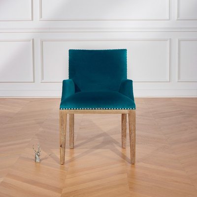 Fauteuil de table en acacia et velours clouté KENZA ROBIN DES BOIS