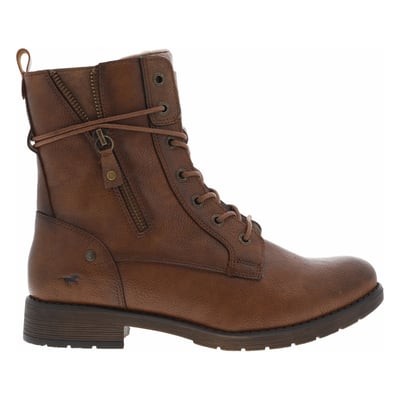 Bottines cognac à talon décroché bas avec un zip et des lacets ronds MUSTANG