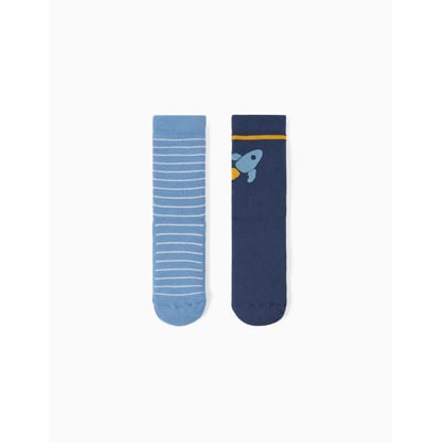 Lot de 2 paires de chaussettes antidérapantes avec rayures/fusée ZIPPY