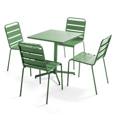 Salon de jardin table inclinable et 4 chaises en métal, PALAVAS OVIALA