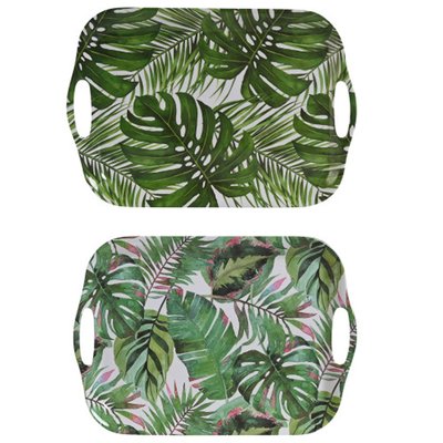 Set de 2 plateaux de service mélaminé feuilles 40.5x29x2.5cm WADIGA