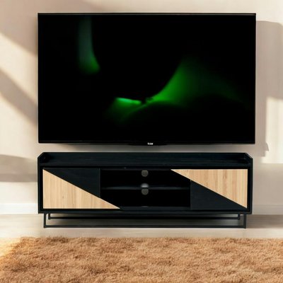 Meuble TV 2 portes bois noir et blanc ANINA PIER IMPORT