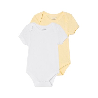 Lot de 2 bodies naissance manches courtes en maille pointelle VERTBAUDET