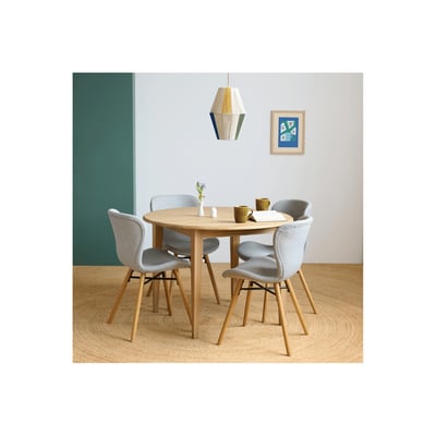 Table ronde extensible pieds fuseau D105 + 4 chaises tissu - VICTORIA HELLIN, DEPUIS 1862