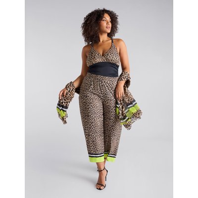 Pantalon court à imprimé macula avec bords fluo en bas, jambe droite et taille élastique FIORELLA RUBINO