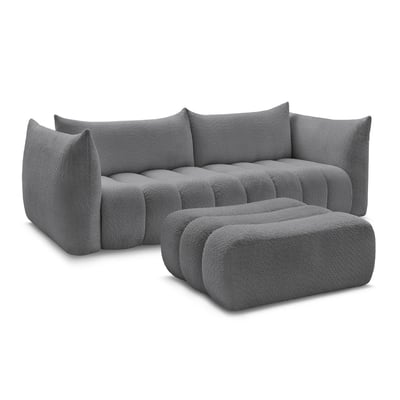 Canapé droit fixe 4 places en tissu bouclette avec pouf, AZRA BOBOCHIC