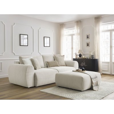 Canapé droit convertible 4 places en gros côtelé doux avec pouf, LUCIEN BOBOCHIC