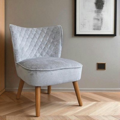 Fauteuil gris tissu chenille - pieds bois, motif croisé IENA PIER IMPORT