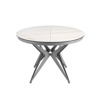 Table de salle à manger ronde à rallonge en marbre porcelaine et acier gris ANGEL CERDA