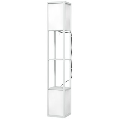 Lampadaire étagères design H.156 cm double éclairage abat-jour tissu blanc HOMCOM