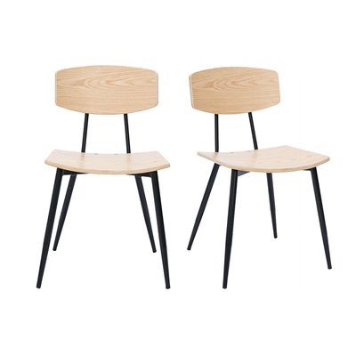 Chaises vintage en bois clair chêne et métal noir (lot de 2) JOLINE MILIBOO