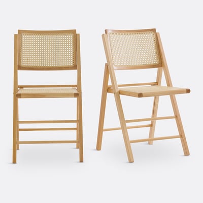 Lot de 2 chaises pliantes hêtre et cannage de rotin, RIVIA LA REDOUTE INTERIEURS
