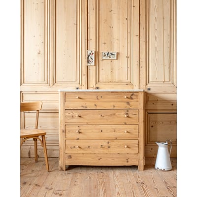 Commode Louis-Philippe en bois et marbre Garance N°706 - Bon état DEBONGOUT
