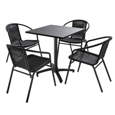 Table de terrasse rabattable carrée et 4 fauteuils aluminium et résine OVIALA