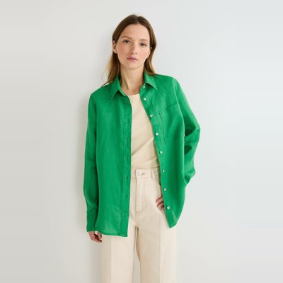 Chemise manches longues unie en lin MONOPRIX