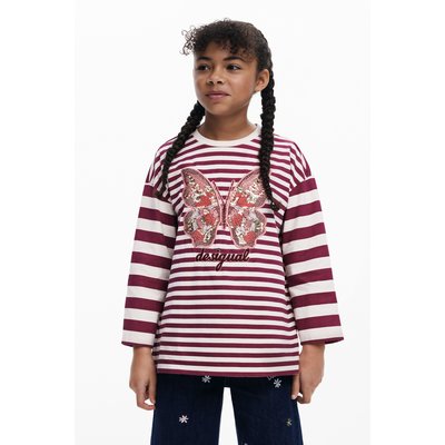 T-shirt à rayures avec papillon et perles DESIGUAL