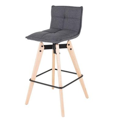 Chaise de bar design grise en tissu piétement chêne MAE ZAGO