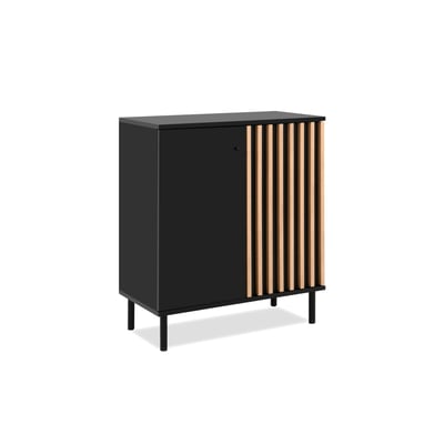 Petit buffet 2 portes design noir et décor bois NOREN PIER IMPORT