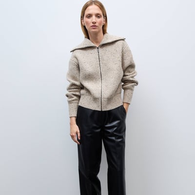 Pantalon large taille haute en cuir MONOPRIX