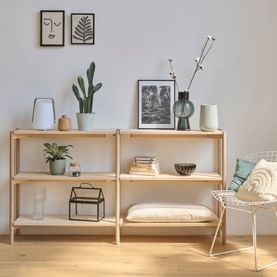 Bibliothèque basse scandinave en chêne blanchi 4 tablettes - BRENDA HELLIN, DEPUIS 1862