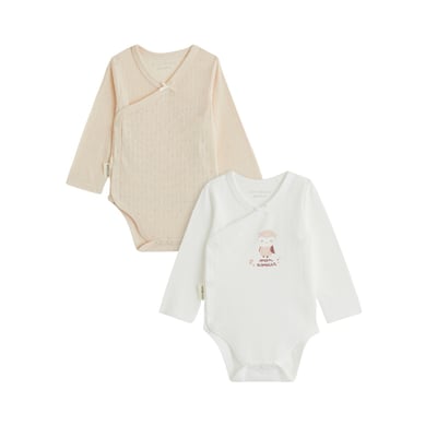 Lot de 2 bodies bébé manches longues ouverture croisée Miette PETIT BEGUIN