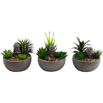 Succulente artificiel avec bouddha (Lot de 3) JARDINDECO