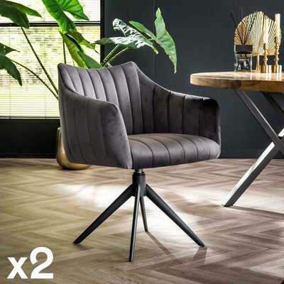 Fauteuil pivotant de table en velours gris à larges bandes (lot de 2) MELBOURNE PIER IMPORT